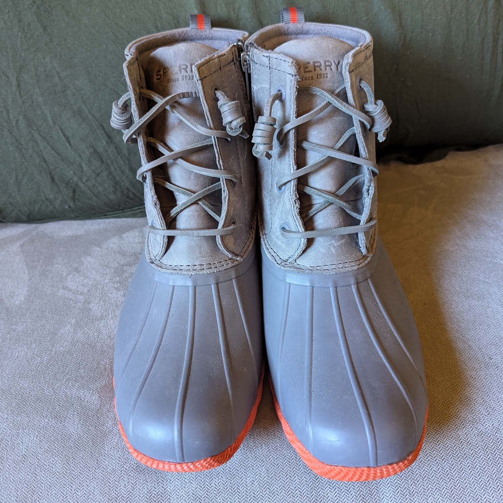 Sperry Gray and Orange Waterproof Boots